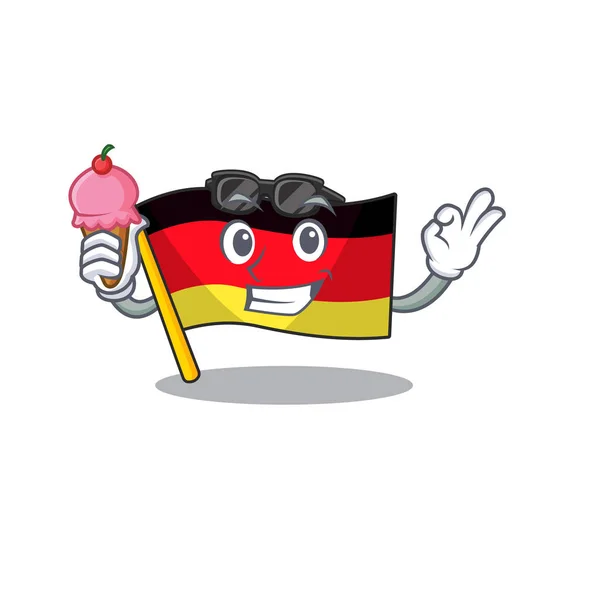 Con la bandera de Alemania helada revoloteando en el poste de dibujos animados — Vector de stock