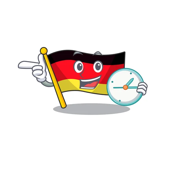 Con el reloj de la bandera de Alemania revoloteando en el poste de dibujos animados — Archivo Imágenes Vectoriales