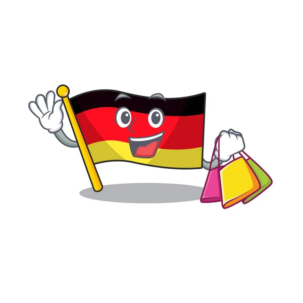 Shopping germany flag flutter on cartoon pole — Stock Vector