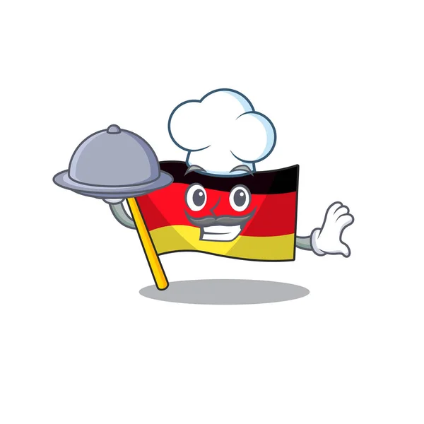 キャラクターで形成された食品旗ドイツ漫画を持つシェフ — ストックベクタ