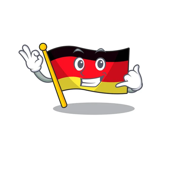 Llámame bandera alemania mascota doblado en la mesa de dibujos animados — Vector de stock