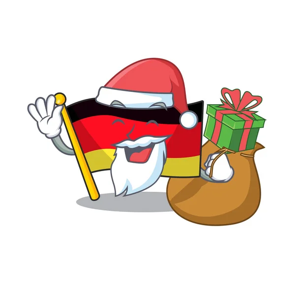 Santa με σημαία δώρο Γερμανία μασκότ δίπλωσε στο τραπέζι κινουμένων σχεδίων — Διανυσματικό Αρχείο