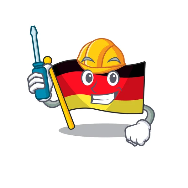 漫画のテーブルに折りたたまれた自動車旗ドイツのマスコット — ストックベクタ