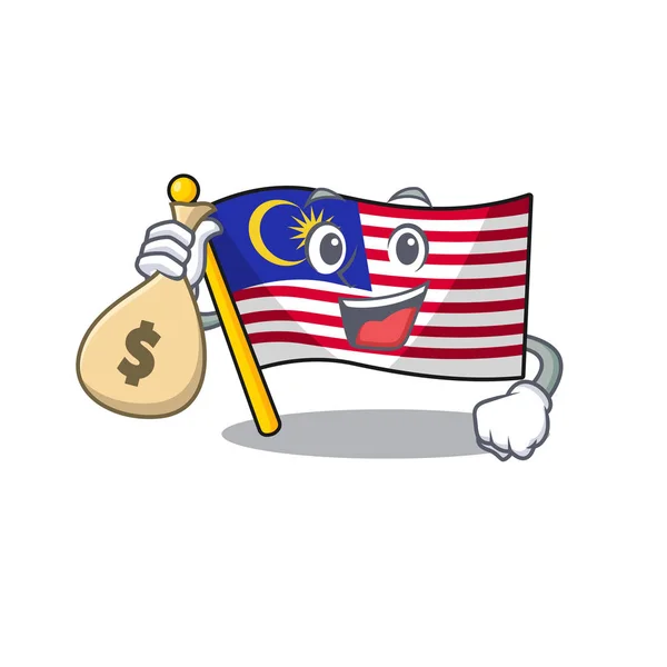 Dengan tas uang bendera malaysia dalam bentuk kartun - Stok Vektor