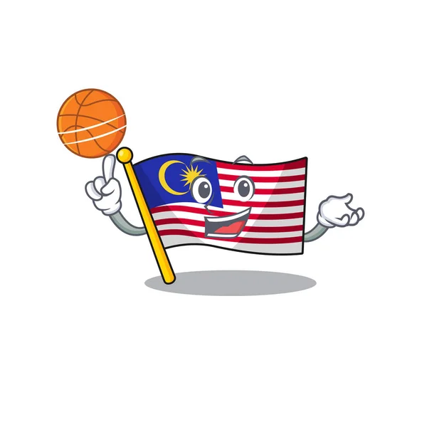 Con bandera de baloncesto malasia en forma de dibujos animados — Vector de stock