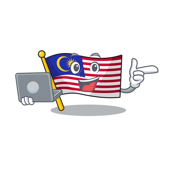 Met laptop vlag Maleisië in de vorm van de cartoon — Stockvector