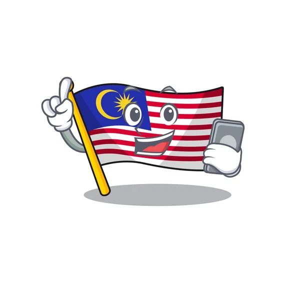 Med telefon flagga Malaysia i tecknad form — Stock vektor