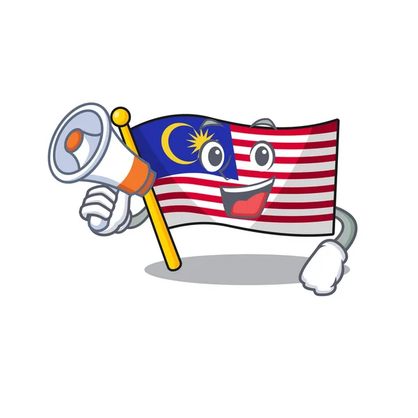 With megaphone flag malaysia in the cartoon shape — Stock Vector