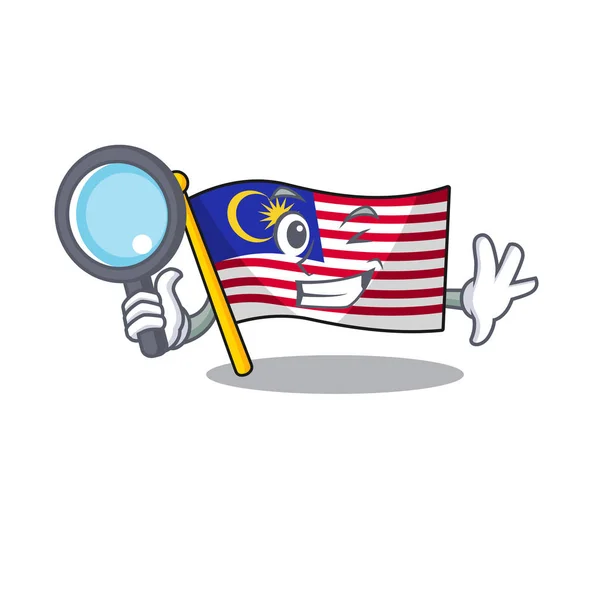 Detektiv Flagge Malaysia Karikatur isoliert mit Charakter — Stockvektor