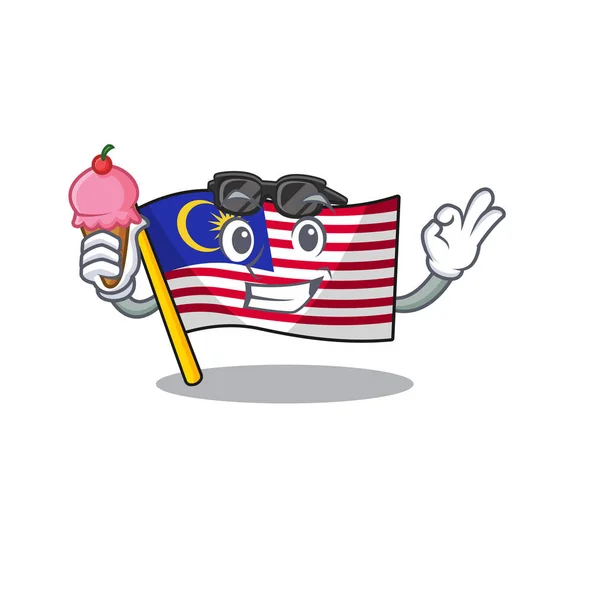 Mit Eis Flagge Malaysia Cartoon isoliert mit Charakter — Stockvektor