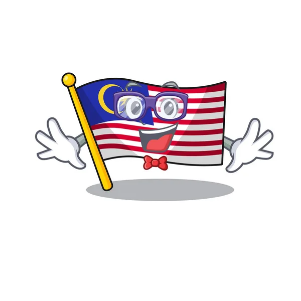 Geek Flagge Malaysia Karikatur isoliert mit Charakter — Stockvektor