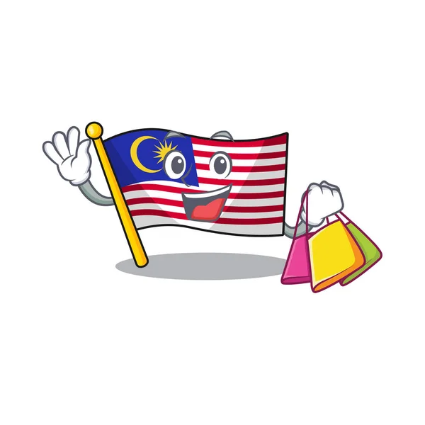 Shopping flag malaysia cartoon isolated with character — Stock Vector
