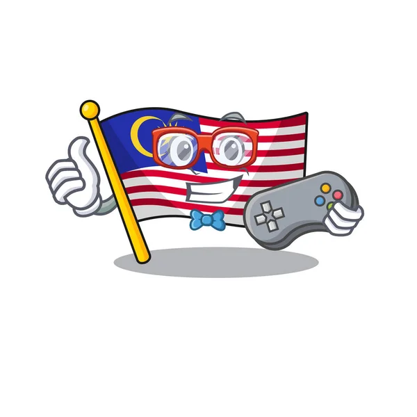 Bendera gamer malaysia dikibarkan pada tiang kartun - Stok Vektor