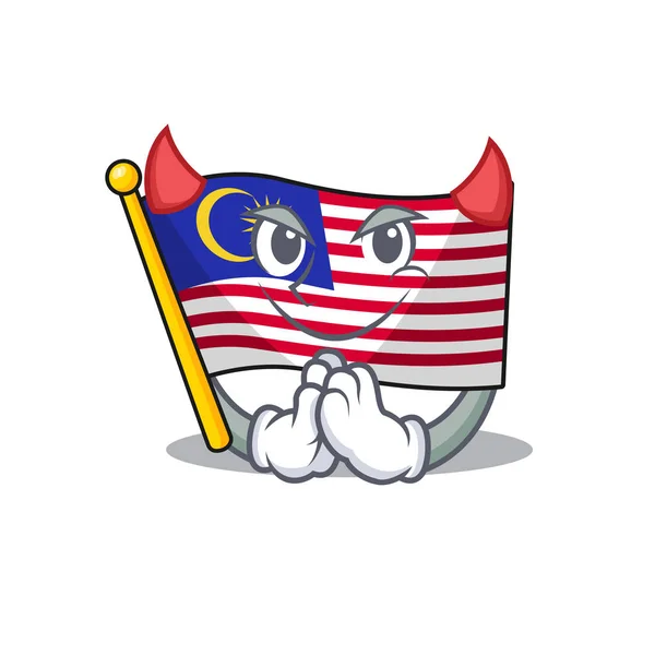 Bandera del diablo malaysia izada en el poste de dibujos animados — Vector de stock