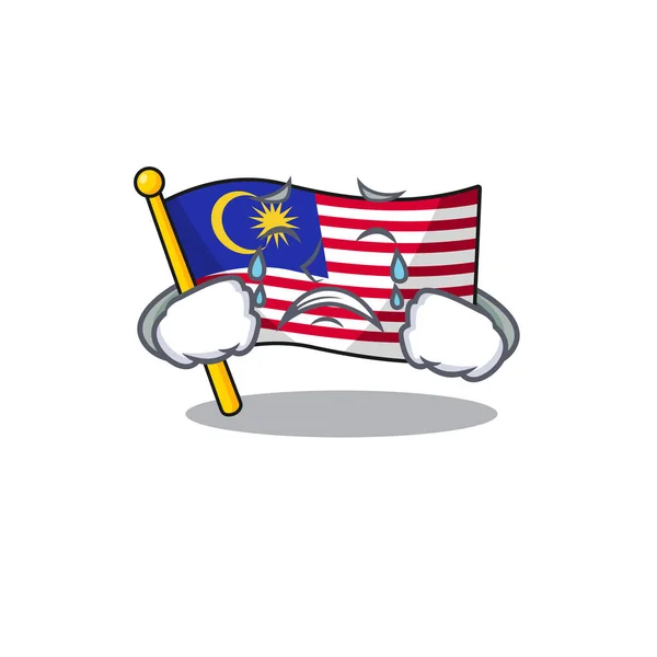 Crying flag malaysia hoisted on cartoon pole — Stock Vector