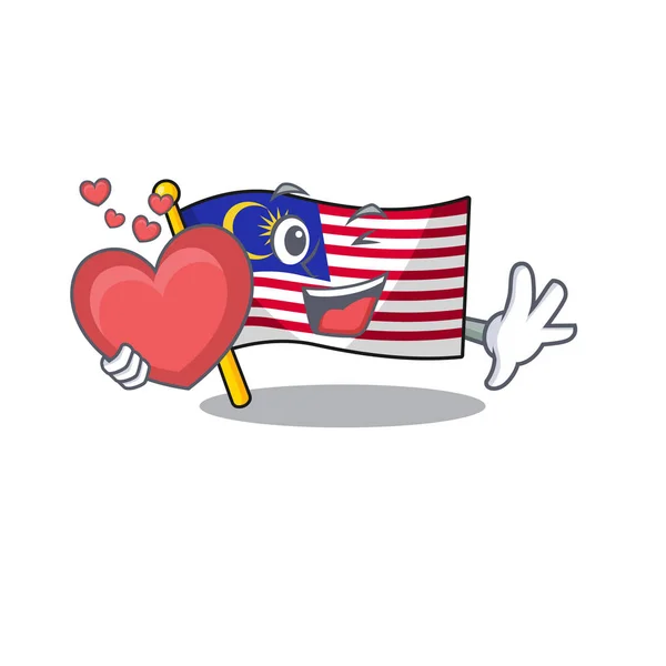 With heart flag malaysia hoisted on cartoon pole — Stock Vector