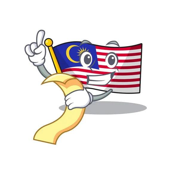 Con la bandera del menú malaysia izada en el poste de dibujos animados — Vector de stock