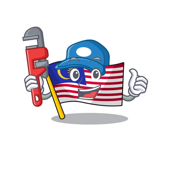Loodgieter Maleisië mascotte vlag gehouden in de kast — Stockvector