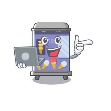Dizüstü dondurma otomat karikatür ile karakter kurdu