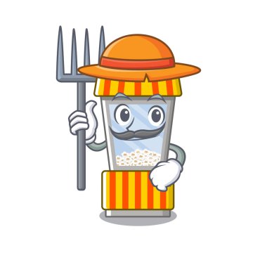 Çiftçi patlamış mısır otomat karikatür izole maskot