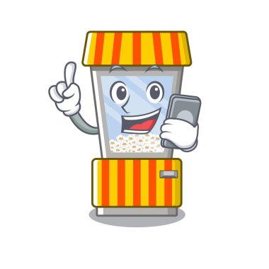 Telefon patlamış mısır otomat karikatür izole maskot ile