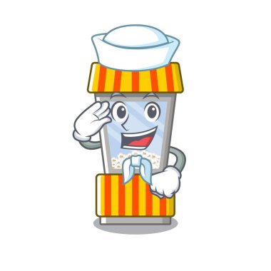 Denizci patlamış mısır otomat karikatür izole maskot