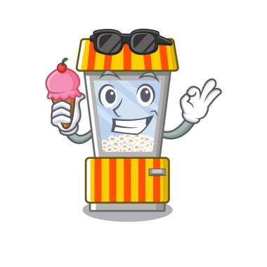 Bir karakter dondurma patlamış mısır otomat ile