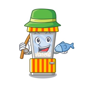 Balıkçılık patlamış mısır otomat karikatür oluşur