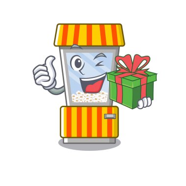 Hediye patlamış mısır otomat ile karikatür oluşur