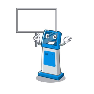 Maskot masasının üzerine kurulu dijital bilgi karikatür kiosk getirin