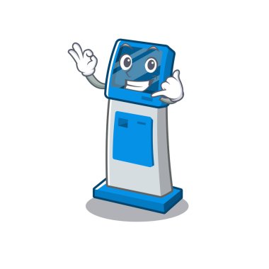 Bana dijital bilgi karikatür kiosk masanın yanında çağrı