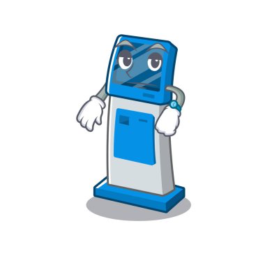 Masanın yanında bekleyen dijital bilgi karikatür kiosk