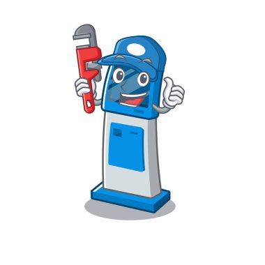 Masanın yanında tesisatçı dijital bilgi karikatür kiosk