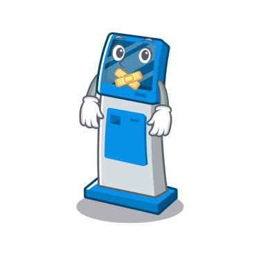 Sessiz dijital bilgi karikatür kiosk masanın yanında