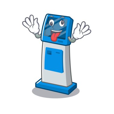 Masanın yanında Çılgın dijital bilgi karikatür kiosk