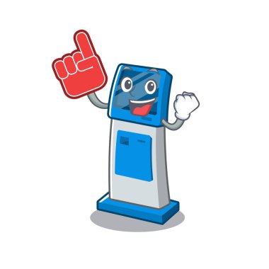 Masanın yanında köpük parmak dijital bilgi karikatür kiosk