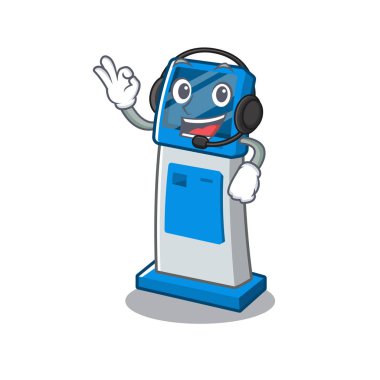 Masanın yanında kulaklık dijital bilgi karikatür kiosk ile