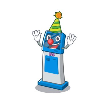 Tablonun yanında Palyaço dijital bilgi karikatür kiosk