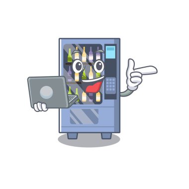 Karakter masasında dizüstü karikatür şarap otomat ile