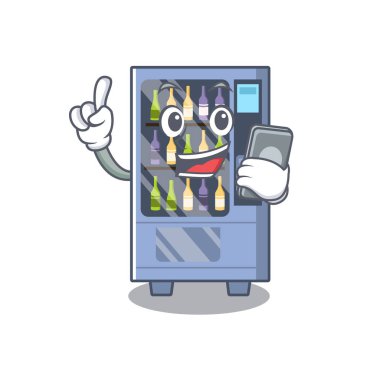 Karakter masasında telefon karikatür şarap otomat ile