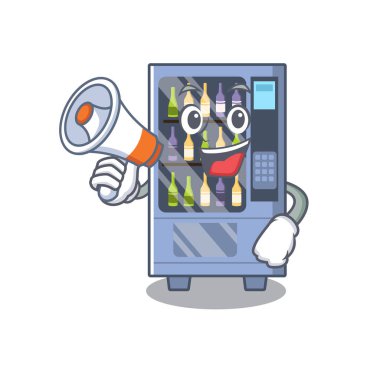 Karakter masasında megafon karikatür şarap otomat ile