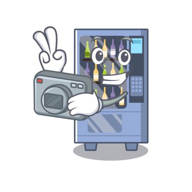 Fotoğrafçı şarap otomat karakteri ile izole