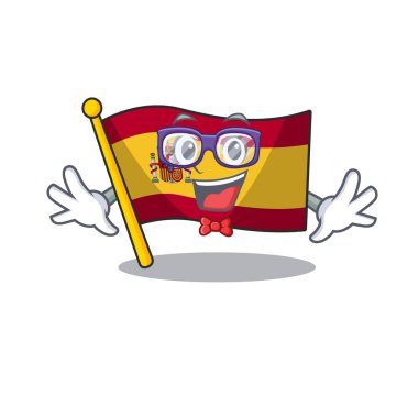 Geek karakter İspanya bayrağı karikatür çekmece saklanır