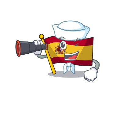 Karikatür izole dürbün bayraklı Denizci İspanya