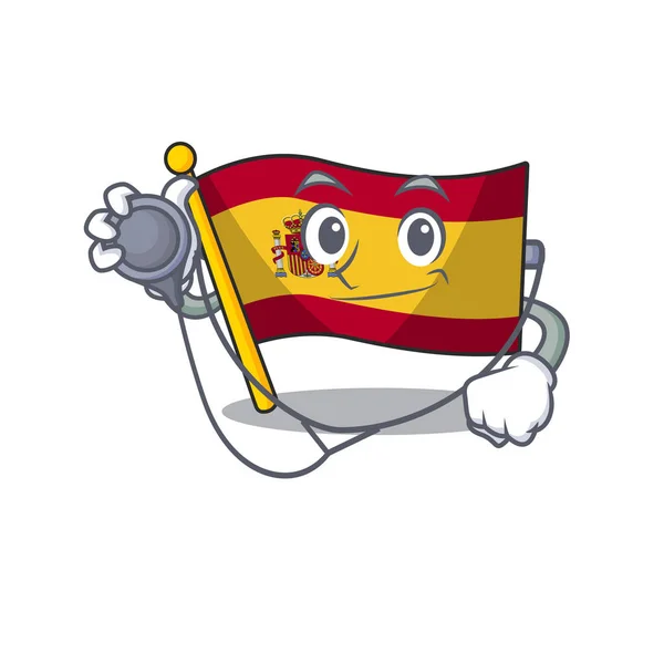 Banderas de España Doctor carácter formado con dibujos animados — Vector de stock