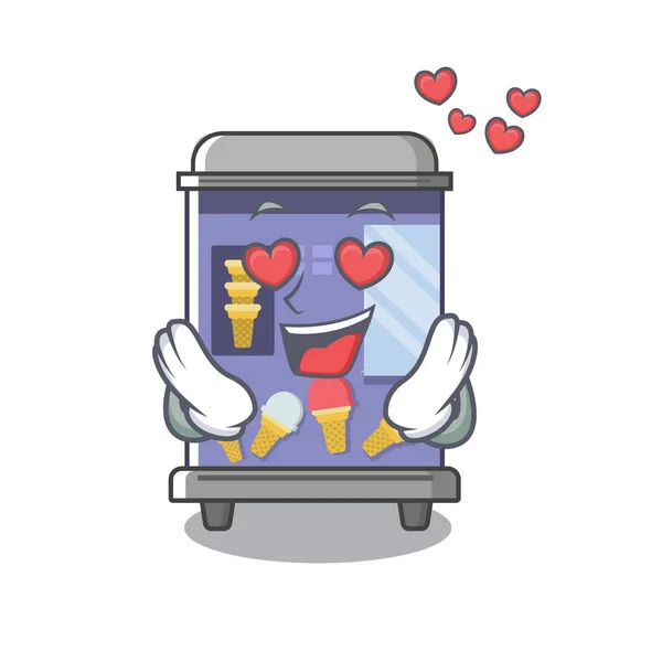 Em forma de mascote máquina de venda automática de sorvete amor — Vetor de Stock