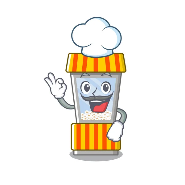 Chef pipoca máquina de venda automática em um personagem — Vetor de Stock
