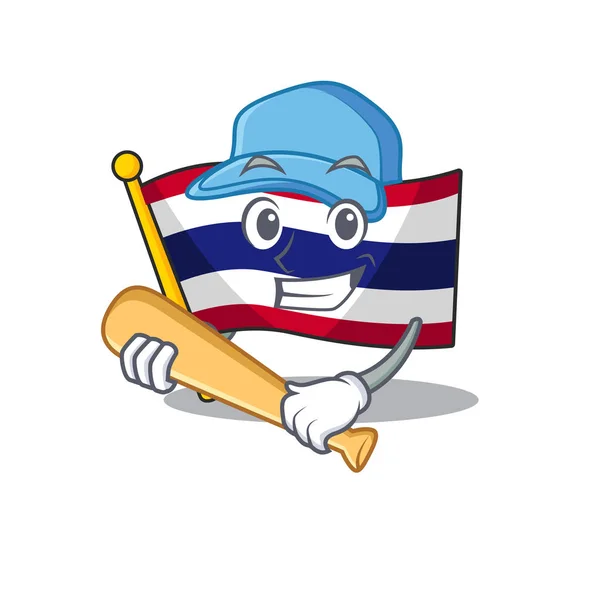 Playing baseball flag thailand cartoon on shaped mascot — Stock Vector