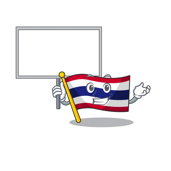 Bringen Bord Flagge Thailand Cartoon auf geformten Maskottchen — Stockvektor