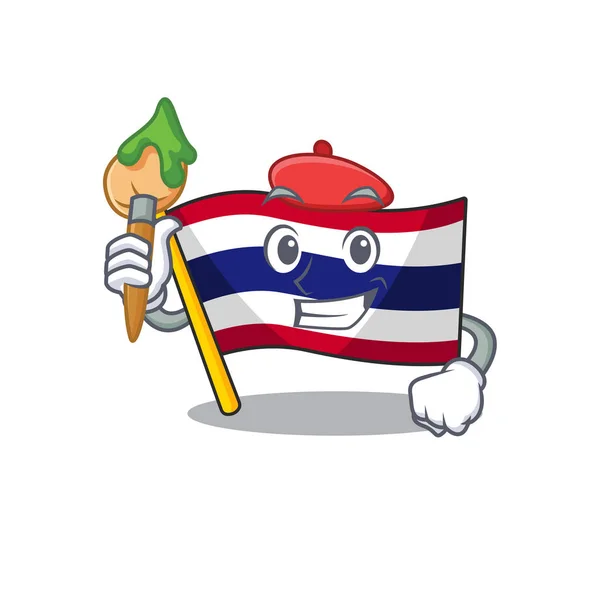 Artist flag thailand cartoon on shaped mascot — Stock Vector